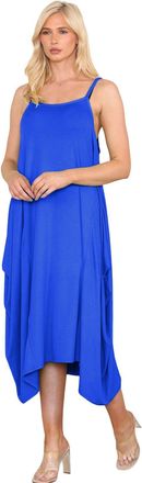 Janisramone Hamishkane Womens Midi Dress, Sleeveless Cami Strappy Italian Lagenlook Tunic Dress, Plain Scoop Neck Stretchy Long Parachute Summer Dresses for Women