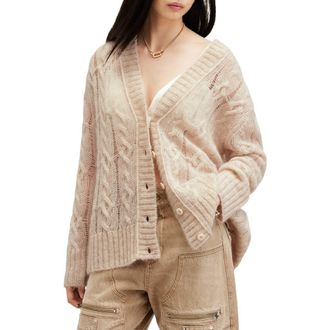 AllSaints Regan Open Stitch Mohair & Wool Blend Longline Cardigan in Ecru White at Nordstrom Rack, Size X-Small