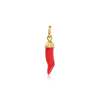 RS Pure by Ross-Simons Coral Italian Horn Charm in 14kt Yellow Gold