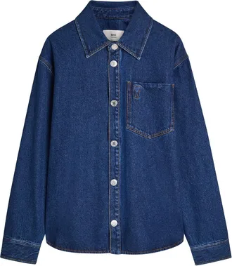 Ami Ami Paris Embossed-logo Denim Overshirt - Indigo - XL
