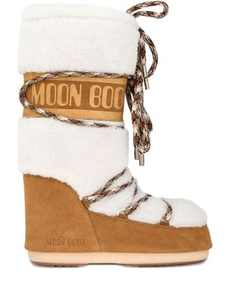 Moon Boot Lab69 Icon logo lace-up boots - women - Calf Suede/Lamb Shearling/Polyester/Synthetic Rubber/Rubber - 35 - Brown