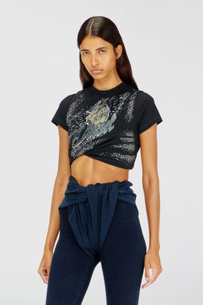 Diesel Rucked-up T-shirt in double-layer jersey - Tops - Woman - Black