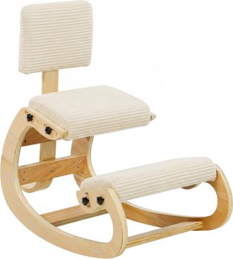 HOMCOM Homcom Silla Ergon&oacute;mica De Rodillas Con Respaldo, Silla De Rodillas, Tapizado En Pana, Amplia Almohadilla Para Rodillas, Mejora La Postura, Crema