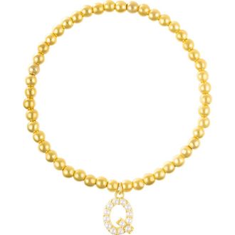 Adornia Faux Pearl Initial Charm Beaded Bracelet in Gold White-Q at Nordstrom Rack