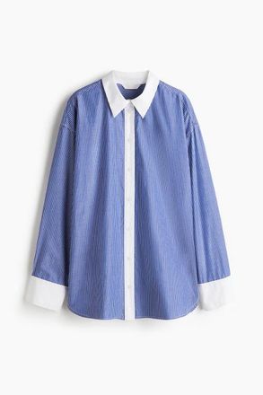 H&M Oversized Poplin Shirt in Blue/white Striped at Nordstrom, Size X-Large