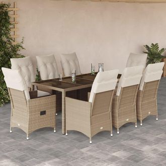 vidaXL Set Comedor De Jard&iacute;n 9 Pzas Con Cojines Rat&aacute;n Sint&eacute;tico Beige Vidaxl