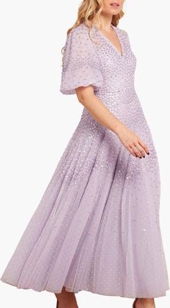 Needle & Thread Scallop Sequin V-neck Ankle Gown in Lavender at Nordstrom, Size 10