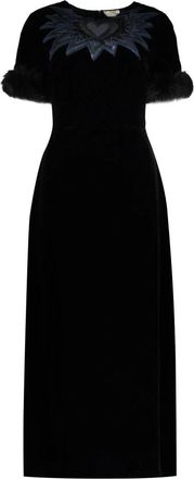 Fendi Fluwelen Jurk met Vossenbont Appliqu&eacute; - Dames - Casual kleedjes - Zwart - S - Leer - Kleedjes