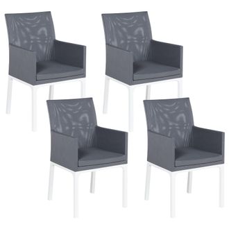 Beliani Conjunto De 4 Sillas De Poli&eacute;ster Gris Oscuro Blanco Metal Patas Espuma Bacoli