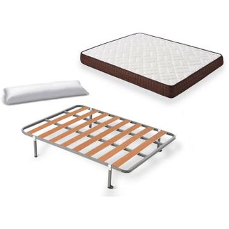HOGAR 24 Cama Completa - Colch&oacute;n Viscobrown Doble Capa Viscosoft, Altura 15 Cm + Somier Basic Con Patas De 25 Cm + 2 Almohadas De Fibra, 140x180 Cm