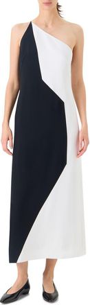 Akris High Plains Colorblock Crepe One-Shoulder Dress in Black-Ecru at Nordstrom, Size 10