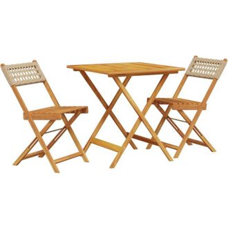 vidaXL Vidaxl - Juego De Bistro De 3 Piezas Rat&aacute;n Pe Y Madera Maciza Beige