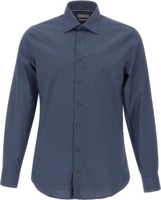 Michael Kors Slim-fit overhemd van katoen met micro-patroon - Heren - Overhemden - Blauw - Maat: XL Katoen