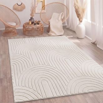 Paco Home Paco Home - Alfombra Salon De Habitacion Pelo Largo Nordica Boho Chic Arco&iacute;ris Beige Crema 200x280 Cm