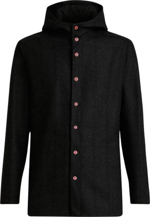 Kiton Wollen geruite hoodie - Heren - Zomerjassen - Zwart - S - Wol - Jassen