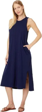 Mod-o-doc Mododoc Midi Dress Womens Navy 100% Cotton Side Slit Sleeveless JDM1354