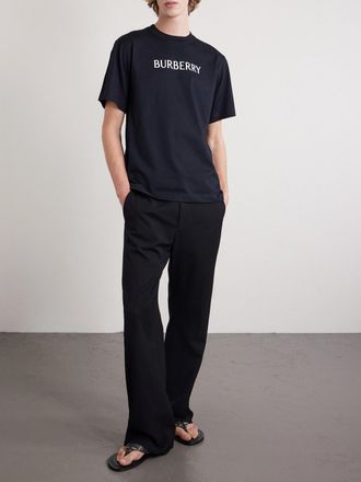 Burberry Pavillon Leather-Trimmed Checked Jacquard Sandals