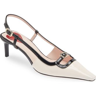Roger Vivier Mini Buckle Slingback Pump in Ivory/Black at Nordstrom, Size 9Us