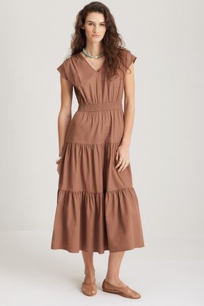Nordstrom Tiered Poplin Maxi Dress in Brown Nut at Nordstrom, Size Xx-Small