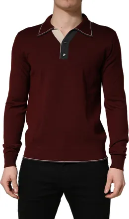 Dolce & Gabbana Mens Maroon Re-Edition Wool Long Sleeves T-Shirt Virgin