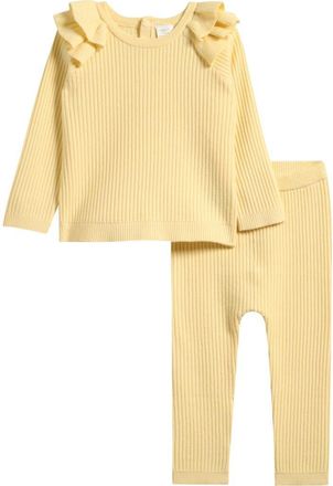 Next Lemon Ruffle Rib Sweater & Leggings Set in Yellow at Nordstrom, Size 9-12M