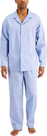 Club Room 2-Piece Solid Oxford Pajama Set In Navy