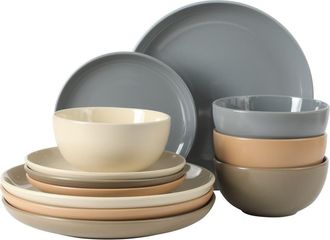Gibson Home Rockaway 12 Piece Matte Two-Tone Stoneware Dinnerware Set, Service for 4 in Multicolors at Nordstrom