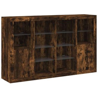 vidaXL Vidaxl - Aparador Con Luz Led 3 Pzas Madera De Ingenier&iacute;a Roble Ahumado
