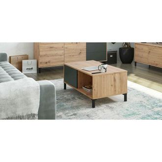 Dmora Mesa Baja Dcresp, Mesa De Caf&eacute;, Mesa De Centro Para La Sala De Estar, 100x50h40 Cm, Roble Anudado Y Antracita - Dmora