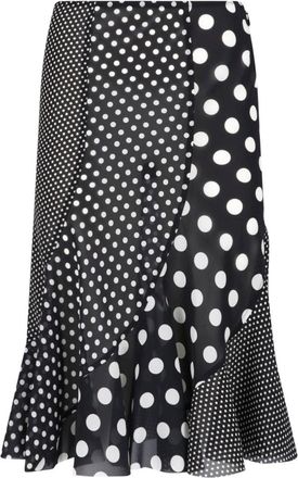 Junya Watanabe Black Polka Dot Patchwork Ruffled Skirt