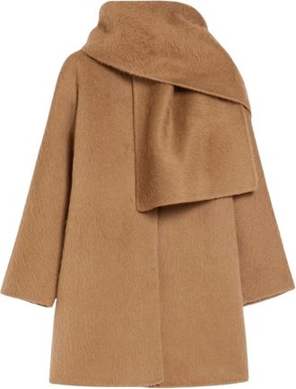 Max Mara Jassen, Dames, Bruin, S, Wol, Alpaca en wollen jas met sjaal