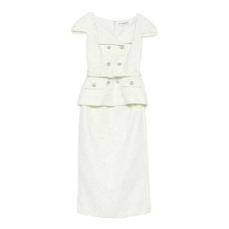 Self Portrait Midi Dresses, female, Green, Size: S Embellished Double-Breasted Dress