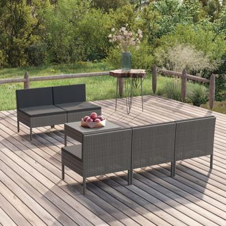 vidaXL Vidaxl - Set De Muebles De Jard&iacute;n 6 Pzas Y Cojines Rat&aacute;n Sint&eacute;tico Gris