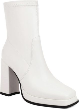 Generic Womens Square-Toe Slip-On Ankle Boots Chunky Block Heel Trendy Casual Booties,White,6.5 UK