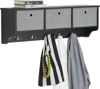 SoBuy Perchero De Pared Estanter&iacute;a De Pared Con 5 Ganchos Y 3 Cajones 100 X 20 X 30 Cm Negro Frg282-sch Sobuy Es