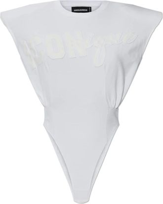Dsquared2 Bodysuit met schoudervullingen - Dames - Bodies - Wit - XS - Katoen - Tops