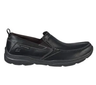 Skechers Mens Air Cooled Memory Foam Leather Slip-On Shoes In Black