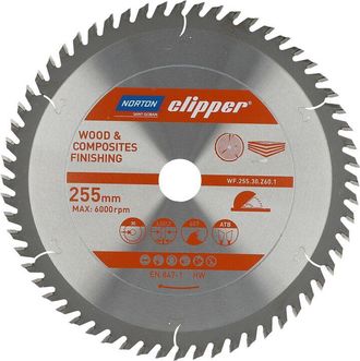 Norton Sierra Circular Norton 255mm X 30mm X 60t (3,2 / 2,2), Corte Transversal Y Longitudinal, Para Madera Y Compuestos, Geometr&iacute;a Atb, Dientes De Carburo, 