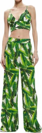 Alice & Olivia Russell Super High Waisted Smocked Waistband Pants In Sun Palm Off White