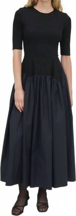 Rosetta Getty Fitted Gathered Peplum Combo Dress In Black