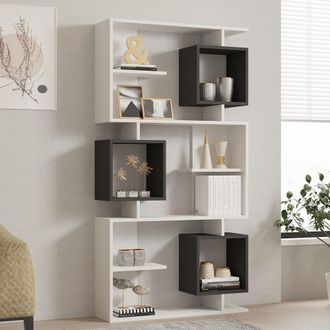 Dmora Librer&iacute;a Cergnago, Estanter&iacute;a 8 Niveles, Fijaci&oacute;n A La Pared, Tono Antracita 90x25x172h Cm Blanco