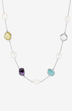 Dower & Hall Candy Gemstone & Baroque Pearl Pebble Necklace in Sterling Silver at Nordstrom, Size 20