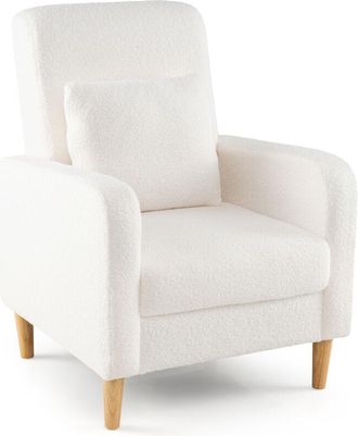 Costway Accent Chair Modern Upholstered Sofa chair with Lumbar Pillow-White