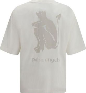 Palm Angels Mens White Cotton T-Shirt