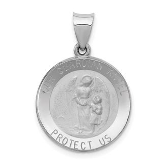 Diamond2Deal 14K White Gold Our Guardian Angel Medal Hollow Pendant