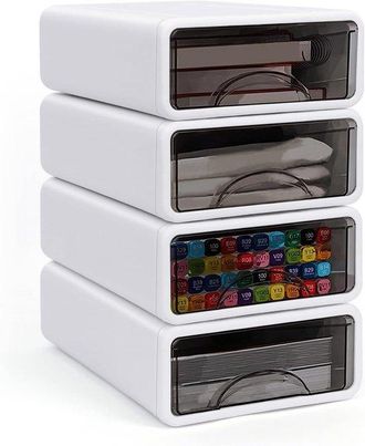 No Brand Juego De 4 Cajones Apilables De Pl&aacute;stico - Organizador De Escritorio Para Oficina, Escuela Y Tocador Del Hogar