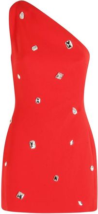 DAVID KOMA Mini-jurk met &eacute;&eacute;n schouder en kristallen - Dames - Feestkleedjes - Rood - S - Polyester - Kleedjes