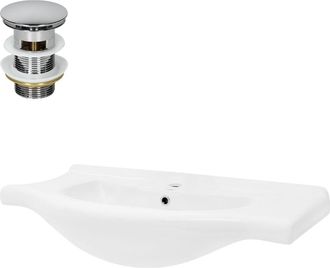 ECD Germany Lavamanos ovalado de cer&aacute;mica blanca encastrable con desag&uuml;e