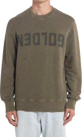Golden Goose Distressed Logo Graphic Sweatshirt in Dusty Olive at Nordstrom, Size Medium