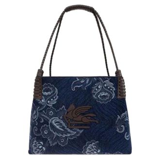 Etro Tassen, Dames, Blauw, ONE Size, Denim, Medium Libra Tote Bag in Jacquard Denim
